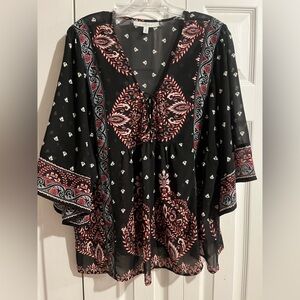 Fever Black and Red Sheer Blouse